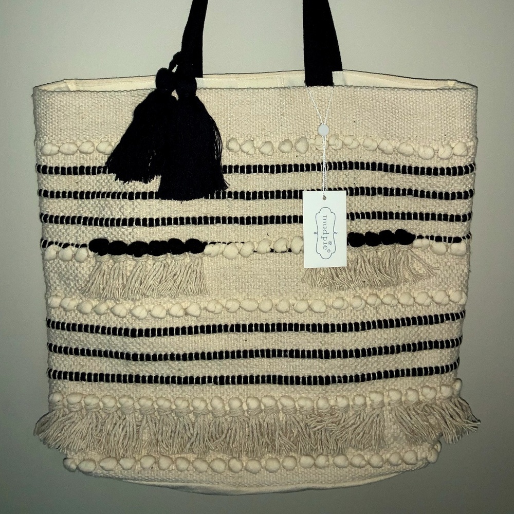 COPY - Mud Pie Handloom Cream Tote